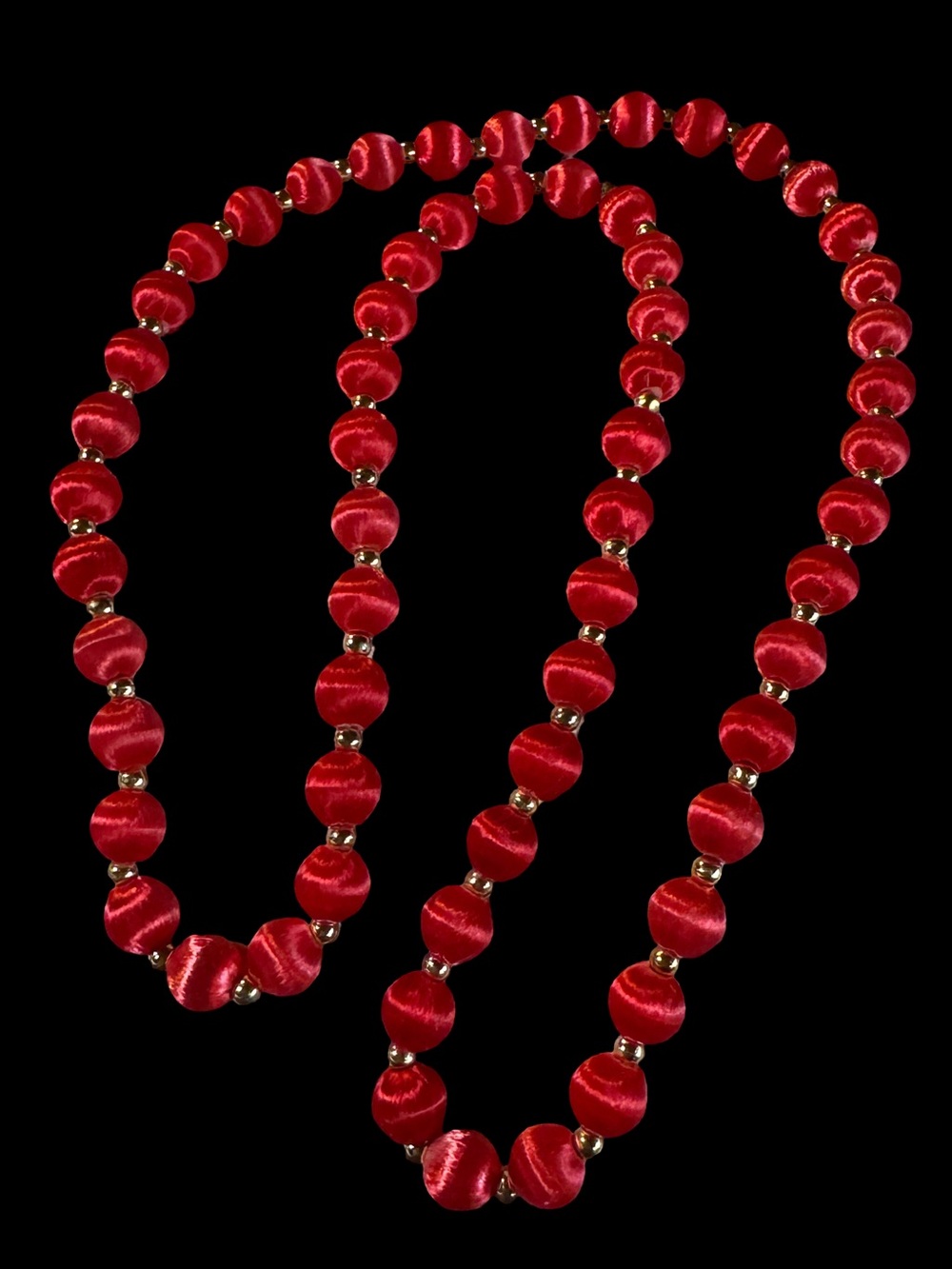 Red Satin Bead Necklace with Gold Accent - Unbranded Women's Necklace